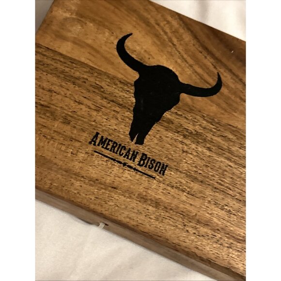 AMERICAN BISON Genuine Brown Leather Wallet Stitching Metal Logo Bifold Western - Picture 8 of 9